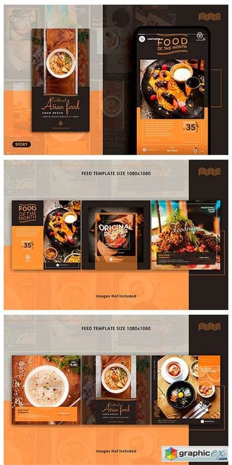 food instagram feed stories templates   vector stock