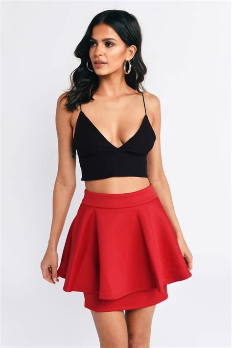 cheap red skirt red skirt high waisted skirt red flare skirt  tobi