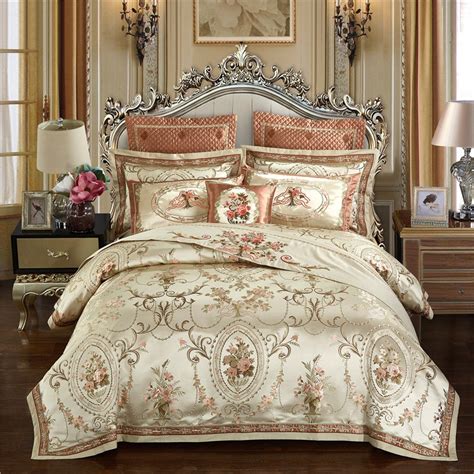 luxury wedding satin jacquard bedding set queenking size bed set gold