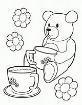 Coloring Tea Party Pages Teddy Printable Picnic Princess Colouring Bear Bears Color Template Teaparty Girls Print Clipart Clip Birthday Comments sketch template