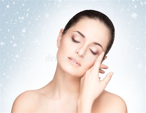 spa portrait   young woman   snowy background stock photo image