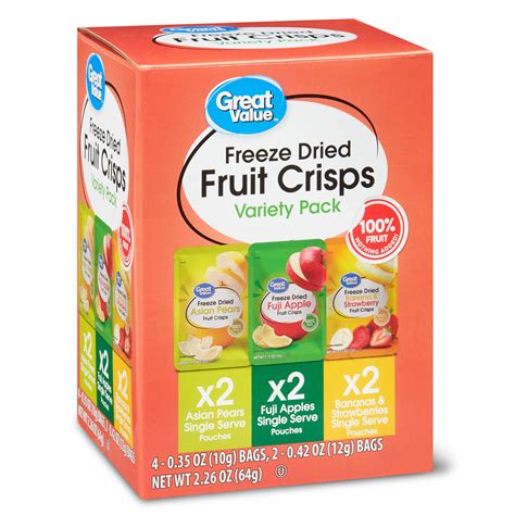 great value freeze dried fruit crisps variety pack 6 count 2 26 oz