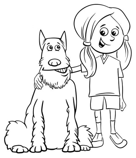 premium vector kid girl  comic dog coloring book