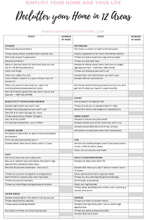 declutter  home checklists  pdfs  printable checklists