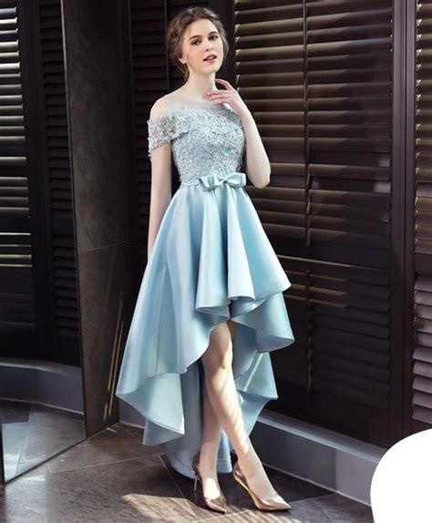 light blue satin lace prom dress evening dress high  prom dresses elegant dresses