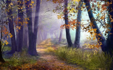 artistic art paintings path trail leaves nature landscapes
