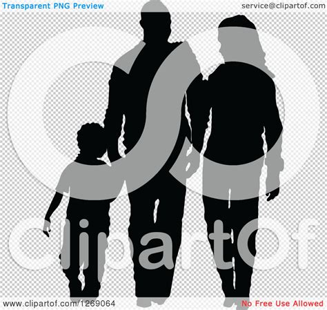 clipart of a black silhouette of a son holding hands and walking with his mother and father
