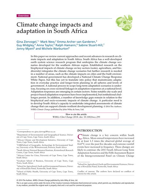 climate change impacts  adaptation  south africa