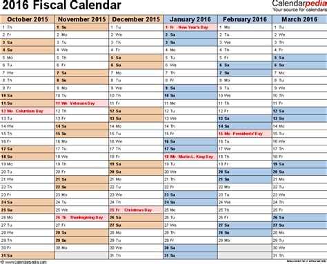 fiscal calendars 2016 free printable excel templates