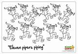 Pipers Piping Eleven Christmas Pages 11th Coloring Kiddycharts sketch template