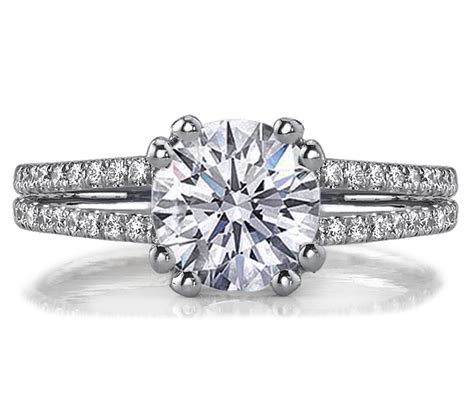 Engagement Ring Double Band U Shape Pave Prongs Diamond Engagement