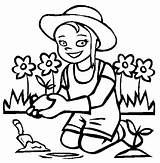 Coloring Pages Kids Gardening Garden Planting Flowers Girl Popular sketch template