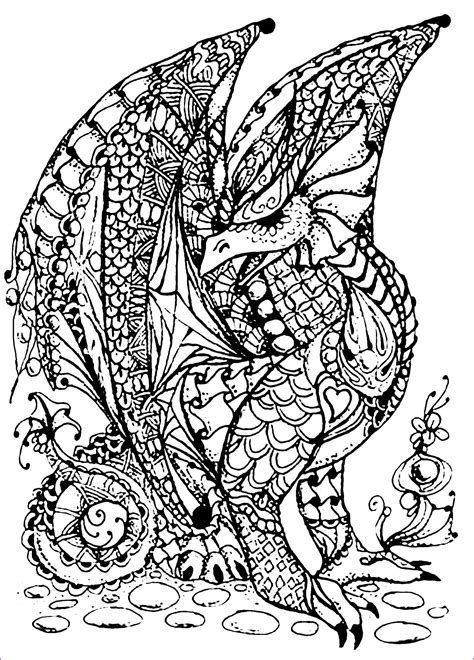 luxury dragon coloring book  adults stock dragon coloring page