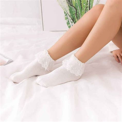 worallymy cotton calcetines vintage lace ruffle frilly ankle socks