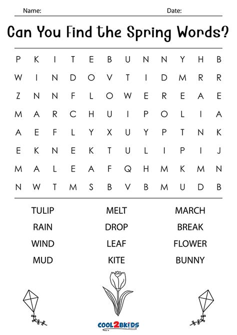 printable spring word search coolbkids