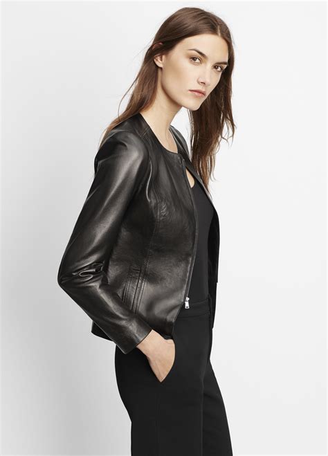 vince tailored collarless leather jacket  black lyst