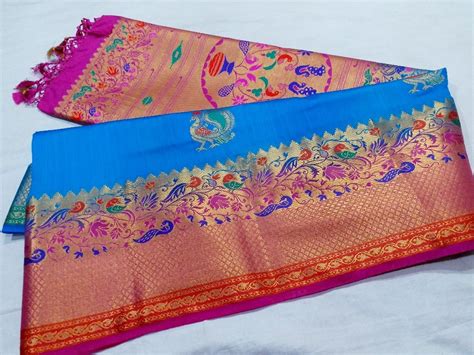 zari party wear semi paithani silk saree 6 3 m with blouse piece at