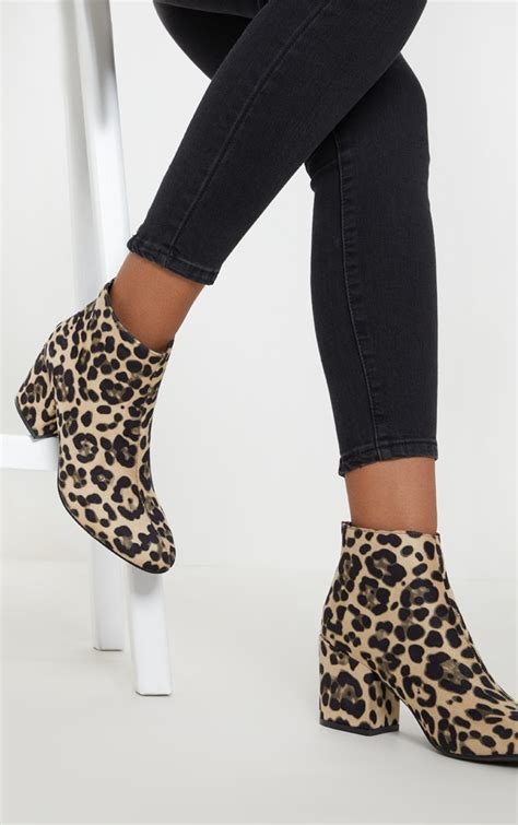 leopard zip back ankle boot shoes prettylittlething