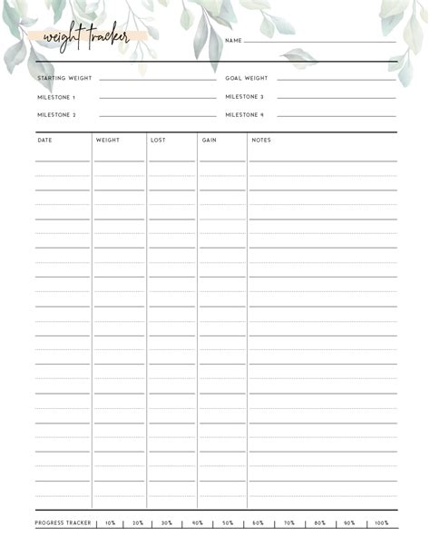 weight loss tracker template  printable world  printables