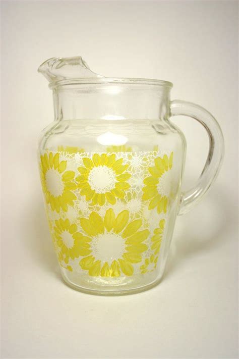 Vintage Glass Daisy Sunflower Pitcher Vintage Glass Pitchers Vintage