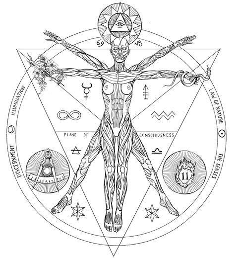 Celestine Eleven Magick Symbols Esoteric Art Vitruvian Man Tattoo