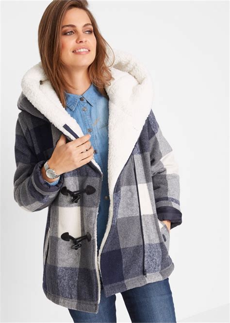 giacca  misto lana  pellicciotto sintetico blu grigio  quadri donna john baner