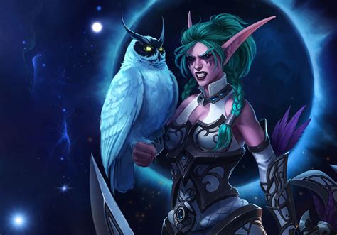 video game world of warcraft tyrande owl woman girl elf pointed ears