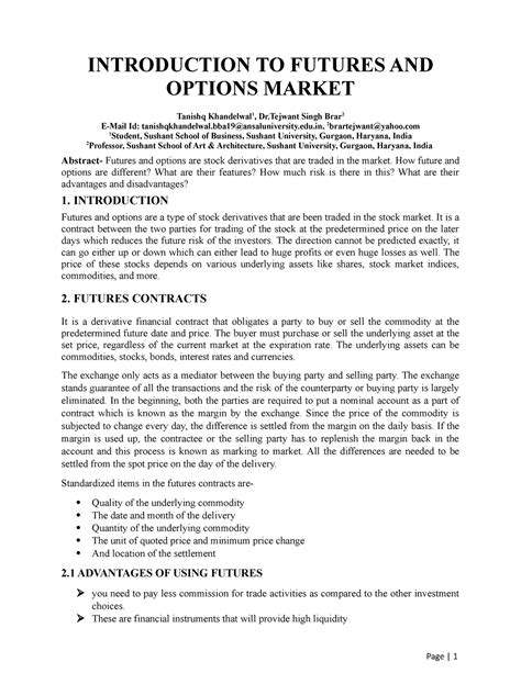 intoduction  futures  options market research paper  tools
