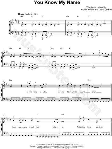 Chris Cornell You Know My Name Sheet Music Easy Piano In B Minor