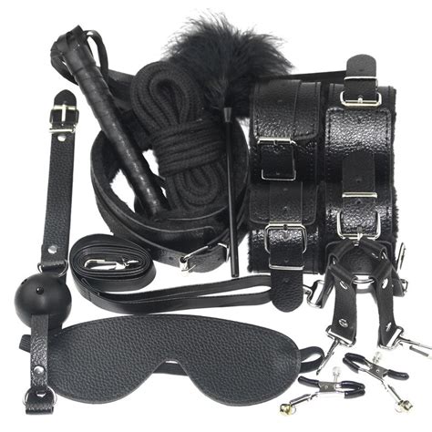 10 pcs set plush flirting leather sexy lingerie bdsm bondage kit set
