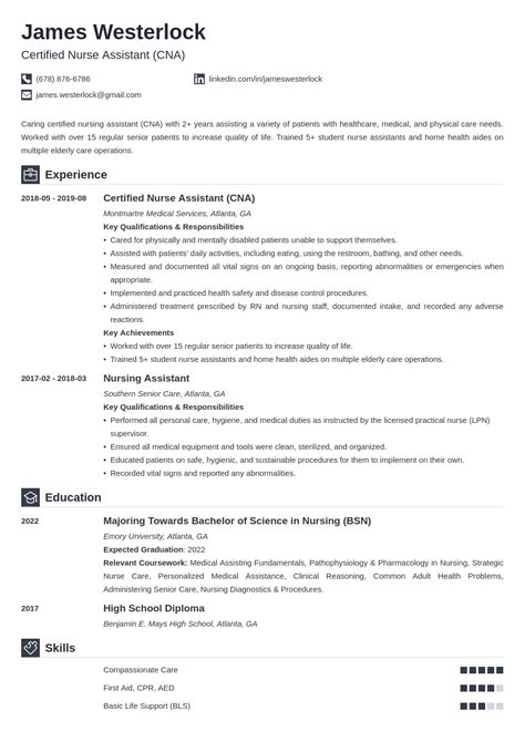certified nursing assistant cna resume examples
