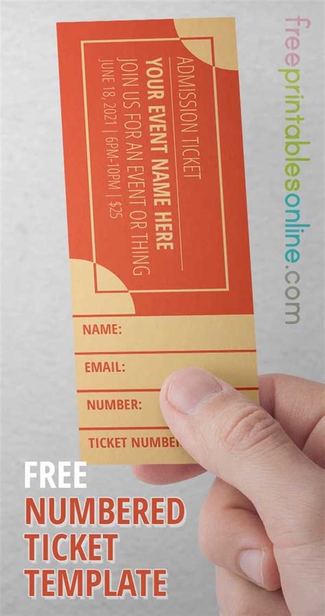 orange numbered event ticket template  printables  ticket