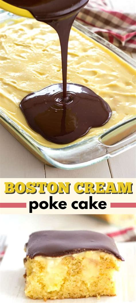 this boston cream poke cake is so easy and scrumptious
