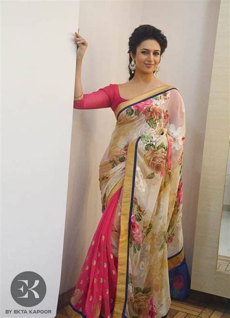 divyanka tripathi in ek label s chiffon georgette floral saree with brasso pinterest sarees