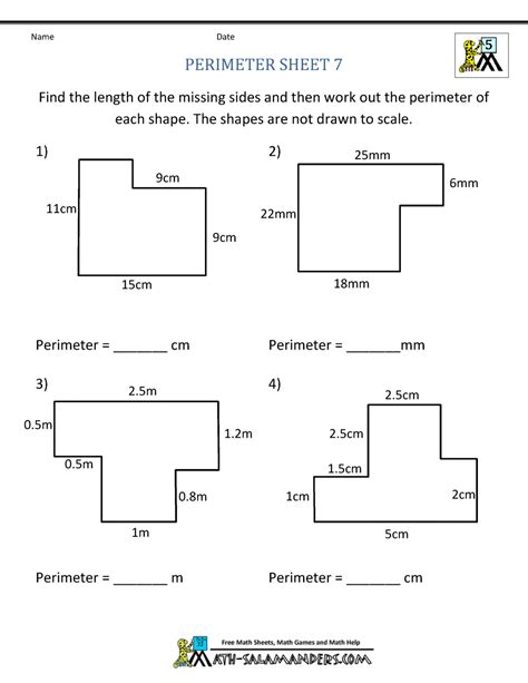 grade math area  perimeter worksheets