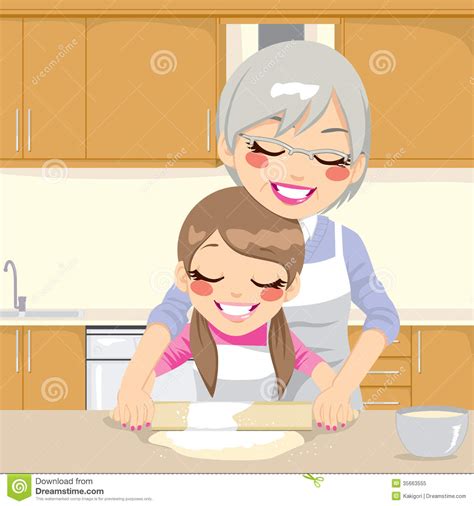 grandmother teaching granddaughter make pizza stock vector illustration of homemade kneading