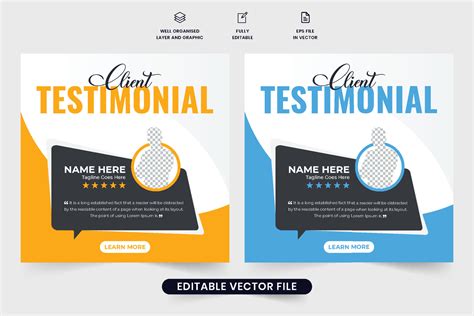 client testimonial  review template vector  yellow  blue