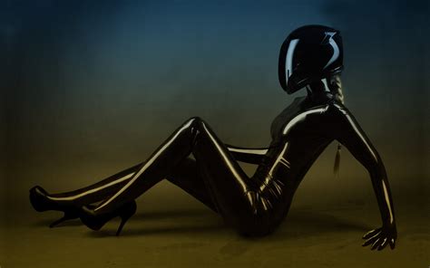 wallpaper blonde 3d babe virtual sexy babe sitting black helmet latex fullsuit shiny