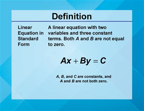 definition linear function concepts linear equations  standard form