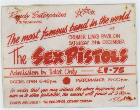 punk in the east the sex pistols ticket cromer dec 1977
