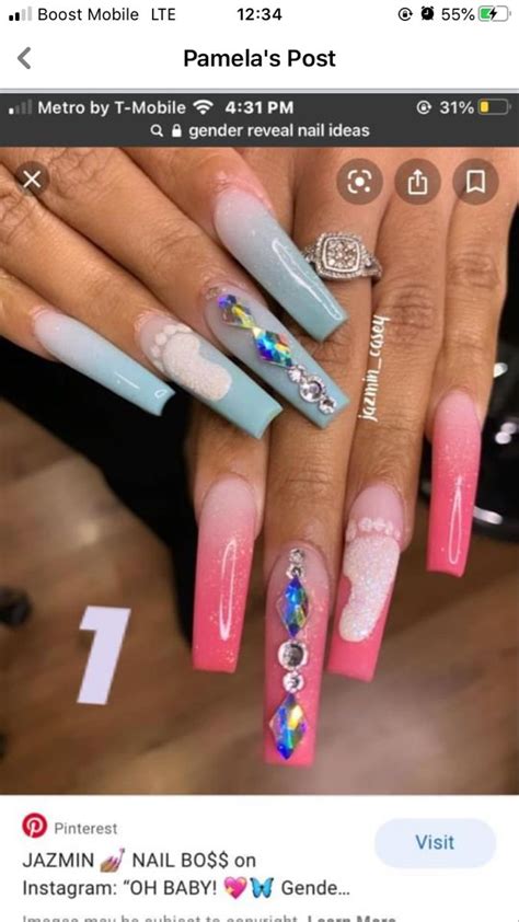 Pin By Loonëy On Nails In 2021 Gender Reveal Nails Long Acrylic