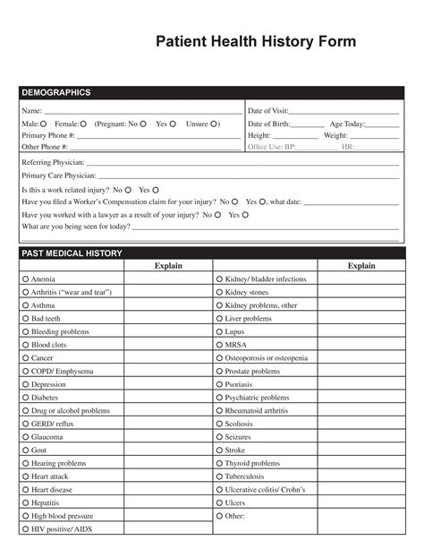 medical health history forms  word templatelab