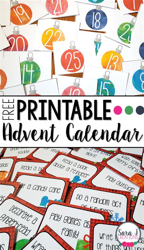 printable advent calendar sara  creations