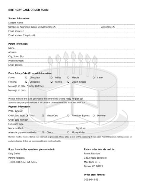 printable home bakery order form   calendar printable