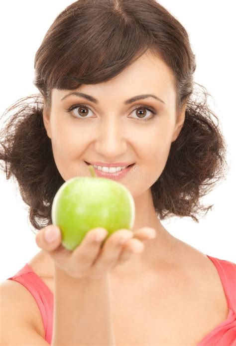 Girl Holding A Fresh Green Apple Stock Image Image Of Woman Teen