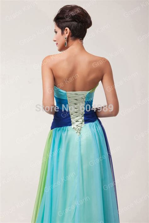 grace karin colorful rainbow beaded chiffon long formal evening dress blue green prom gown