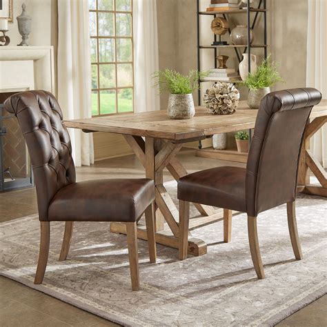 tufted brown bonded leather dining chairs set   pier