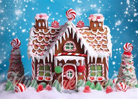 kate christmas colorful gingerbread house  snow winter backdrop
