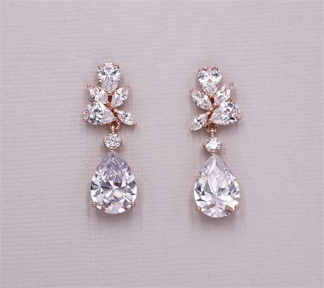 rose gold earrings  brides wedding earrings teardrop wedding earringsbridal earrings
