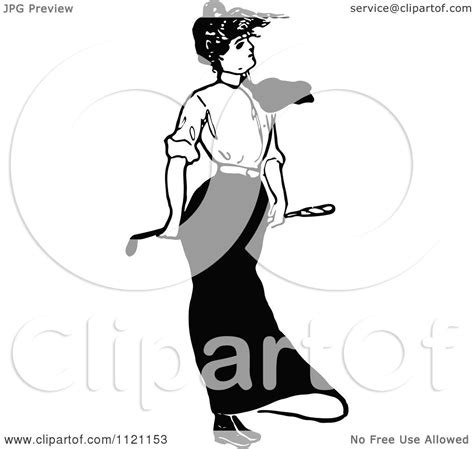 Clipart Of A Retro Vintage Black And White Lady Golfing